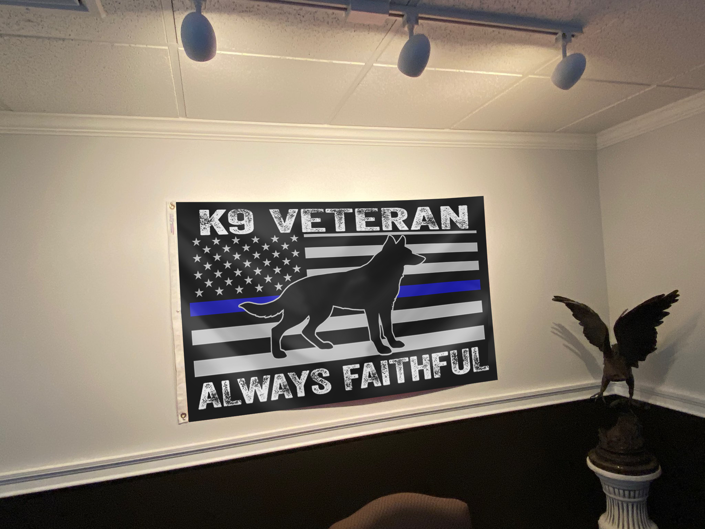 K9 Veteran Always Faithful Thin Blue Line American Flag