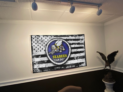 USA Seabees Black and White Flag