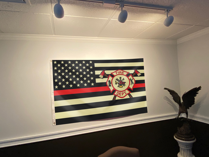American Fire Fighter with Thin Red Line Flag