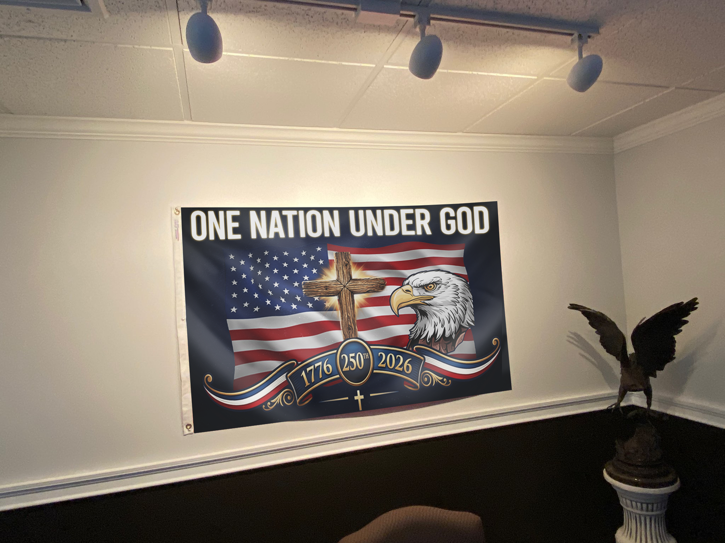 One Nation Under God Eagle Cross Flag