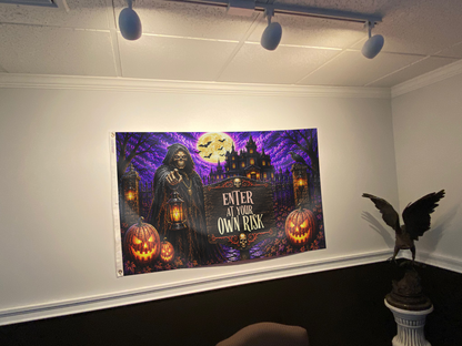 Enter at Your Own Risk Halloween Flag