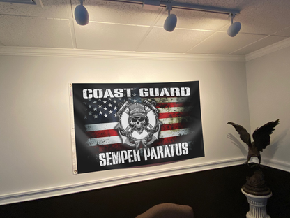 Coast Guard Semper Paratus Skull American Flag
