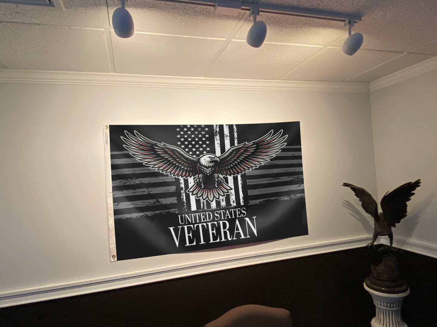 Veteran Eagle Black & White Flag
