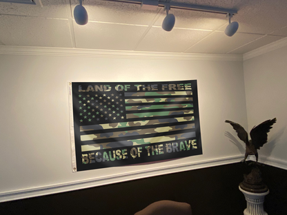 LAND OF THE FREE GREEN CAMO FLAG