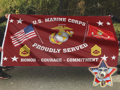 United States Marine Corps Proudly Served Flag + Veteran Pin - Bundle