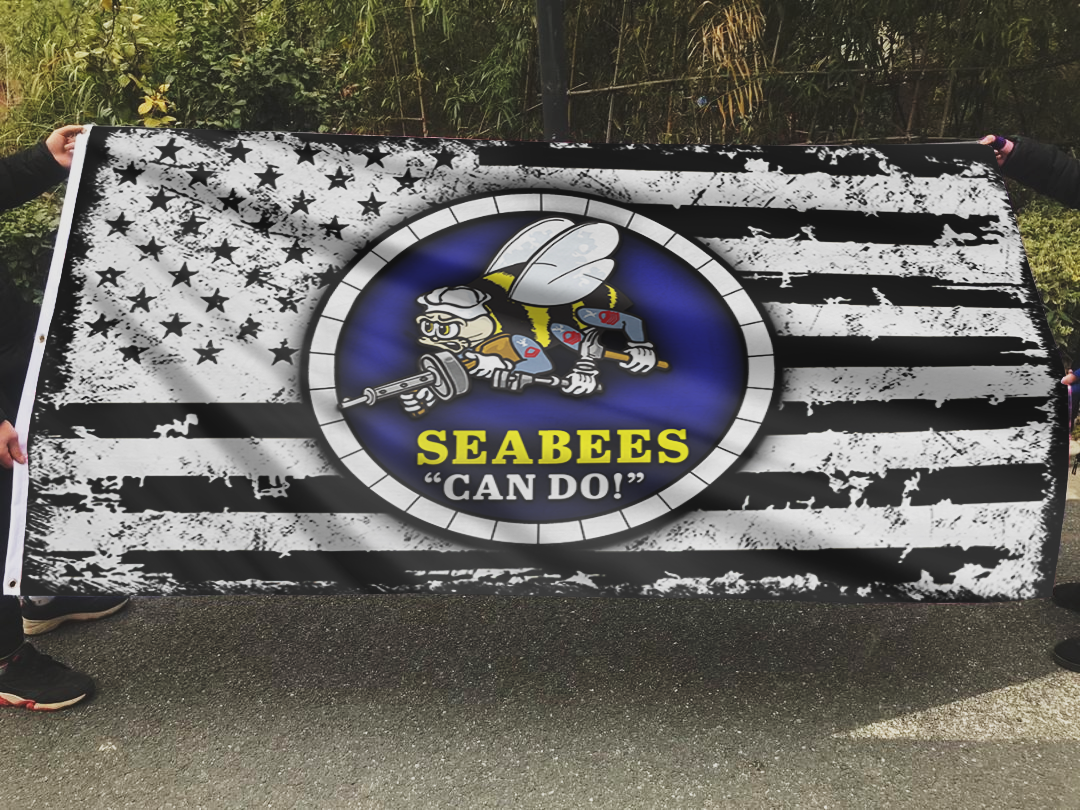 USA Seabees Black and White Flag