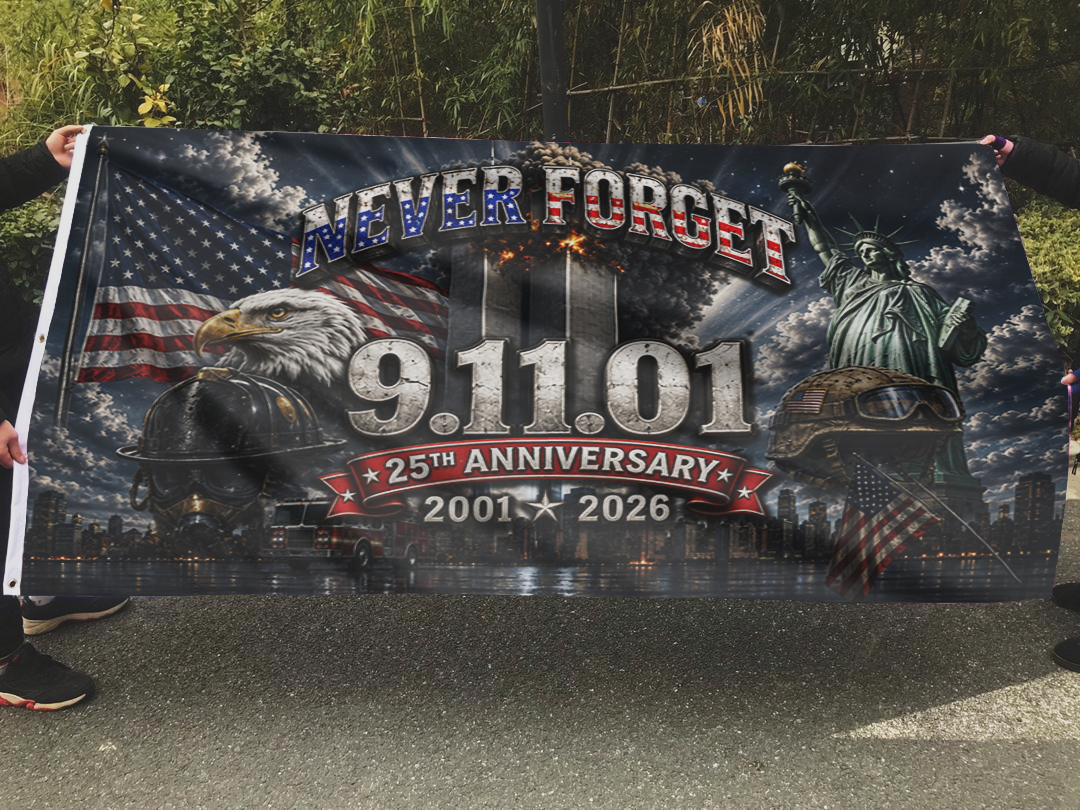Never Forget Eagle and Statue Flag