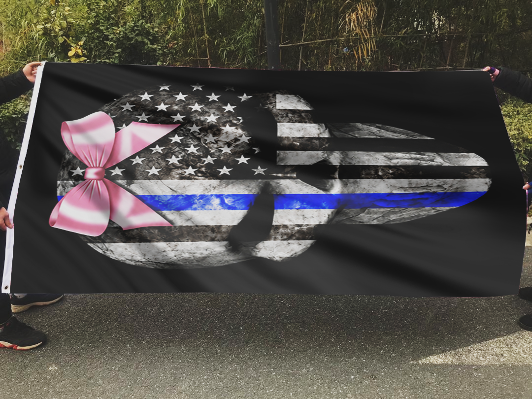 Pink Bow Female Policewoman Skeleton Skull Face Flag