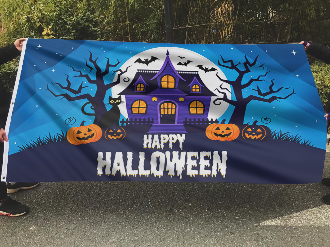 Happy Halloween Haunted House Flag