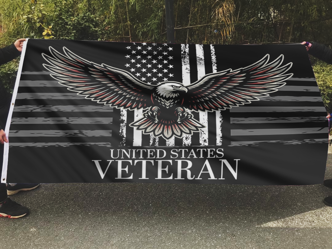 Veteran Eagle Black & White Flag