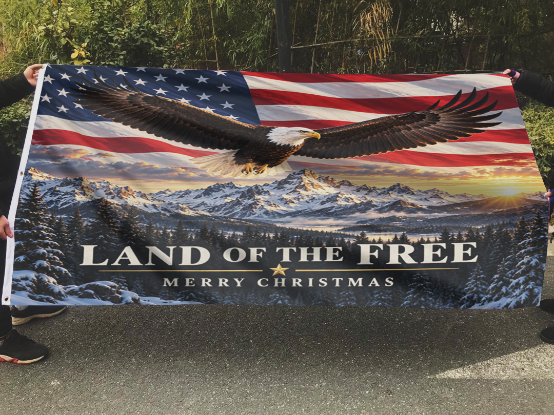 Land of the Free Merry Christmas Flag
