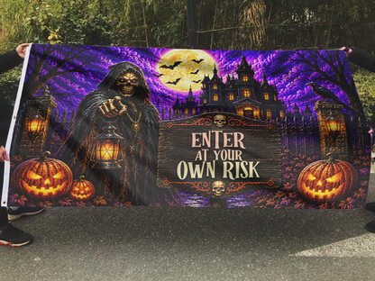 Enter at Your Own Risk Halloween Flag