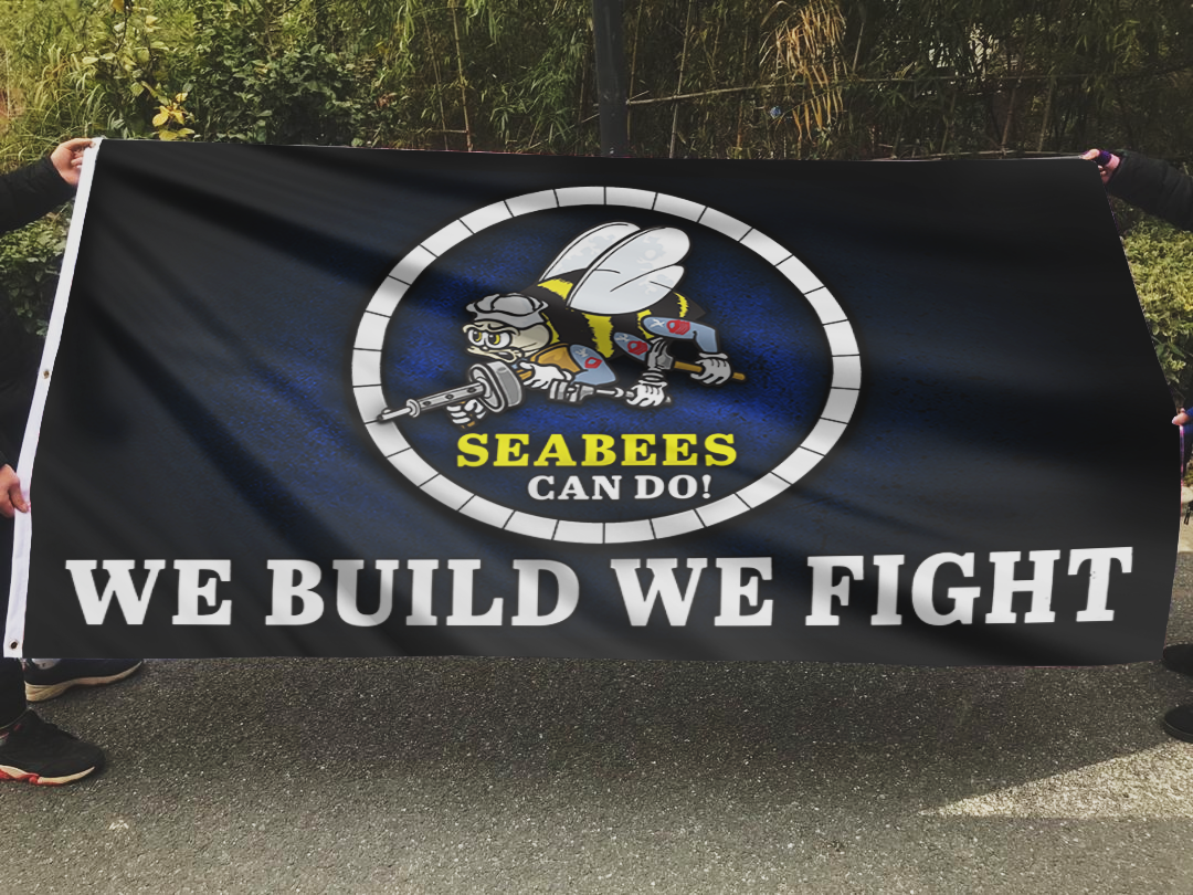 Seabees Can Do We Build We Fight Flag