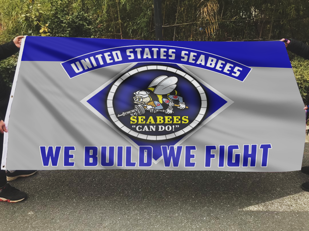 USA Seabees We Build We Fight Blue Flag