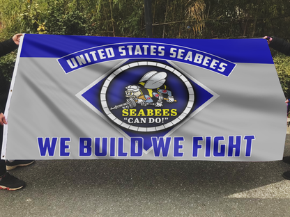USA Seabees We Build We Fight Blue Flag