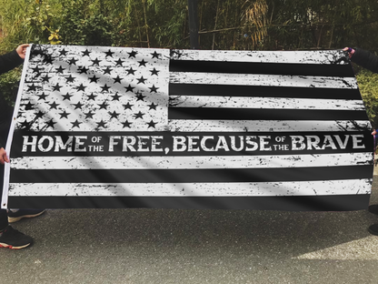 HOME OF THE FREE BECAUSE OF THE BRAVE B&W FLAG