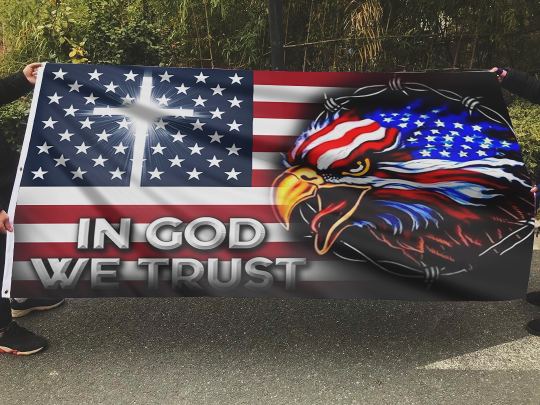 Eagle Cross In God We Trust Flag