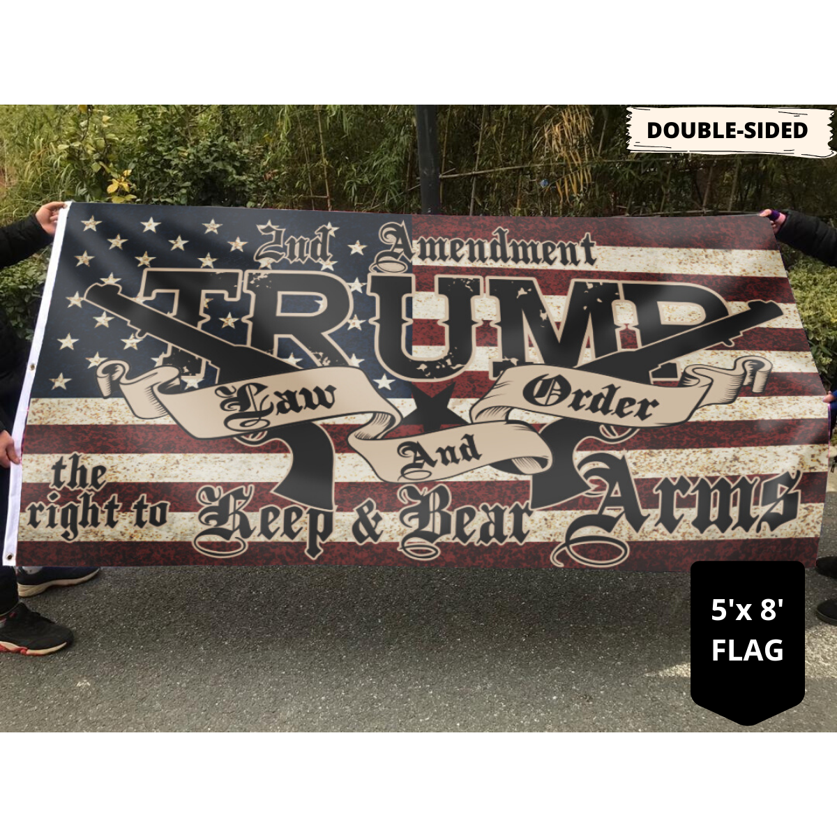 **PREMIUM DOUBLE-SIDED** Trump 2020 Law and Order 2nd Amendment Guns Flag