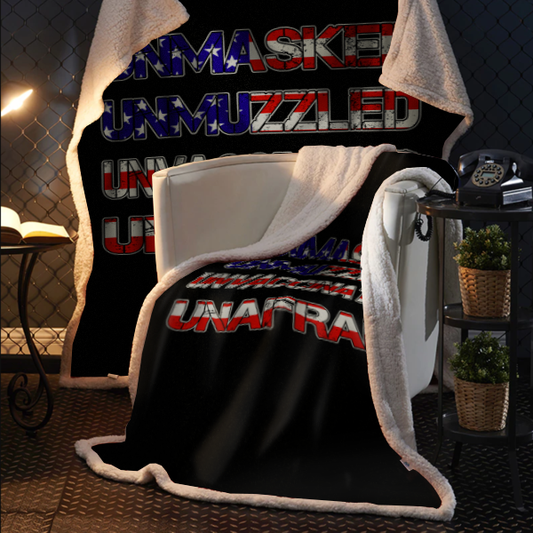 Unmasked. Unmuzzled. Unvaccinated. Unafraid. Premium Mink Sherpa Blanket (Black)