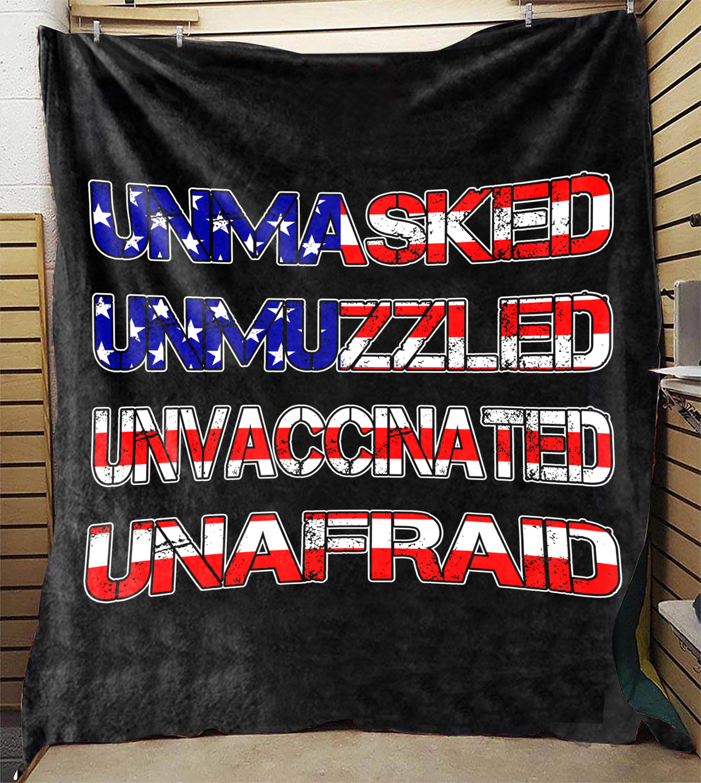 Unmasked. Unmuzzled. Unvaccinated. Unafraid. Premium Mink Sherpa Blanket (Black)
