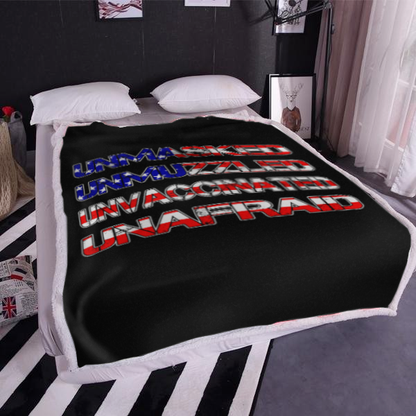 Unmasked. Unmuzzled. Unvaccinated. Unafraid. Premium Mink Sherpa Blanket (Black)