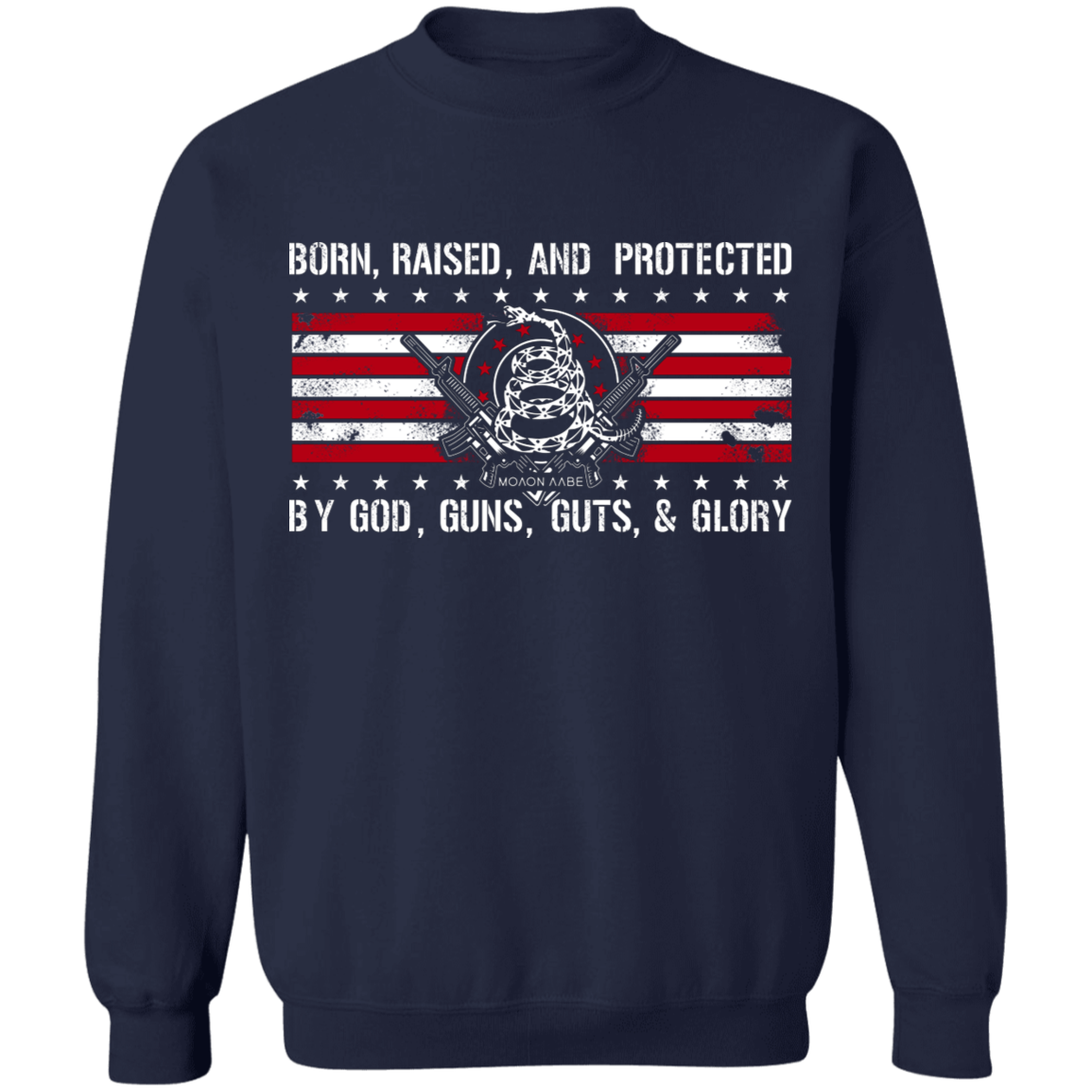 Born Raised and Protected By God, Guns, Guts and Glory 2nd Amendment Pullover Sweatshirt  8 oz.