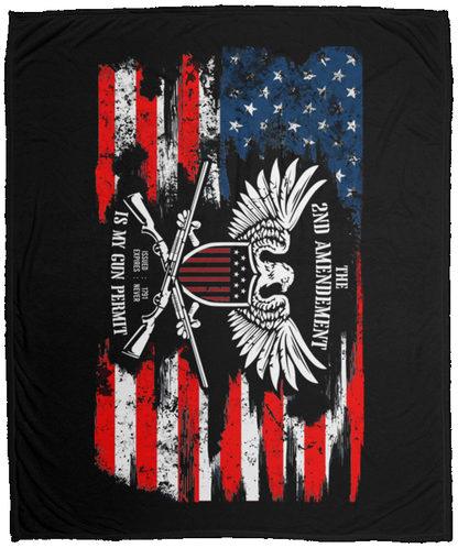 It's My Gun Permit - 2nd Amendment Plush Fleece Blanket - 50x60 + FREE MATCHING 3x5 SINGLE REVERSE FLAG