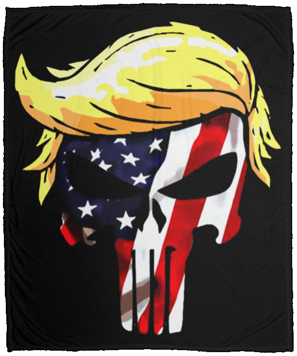 Punisher Trump USA Flag Fleece Blanket 50x60 + FREE MATCHING 3x5 SINGLE REVERSE FLAG