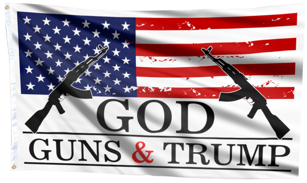 God, Guns and Trump Flag - White