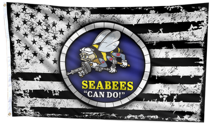 USA Seabees Black and White Flag
