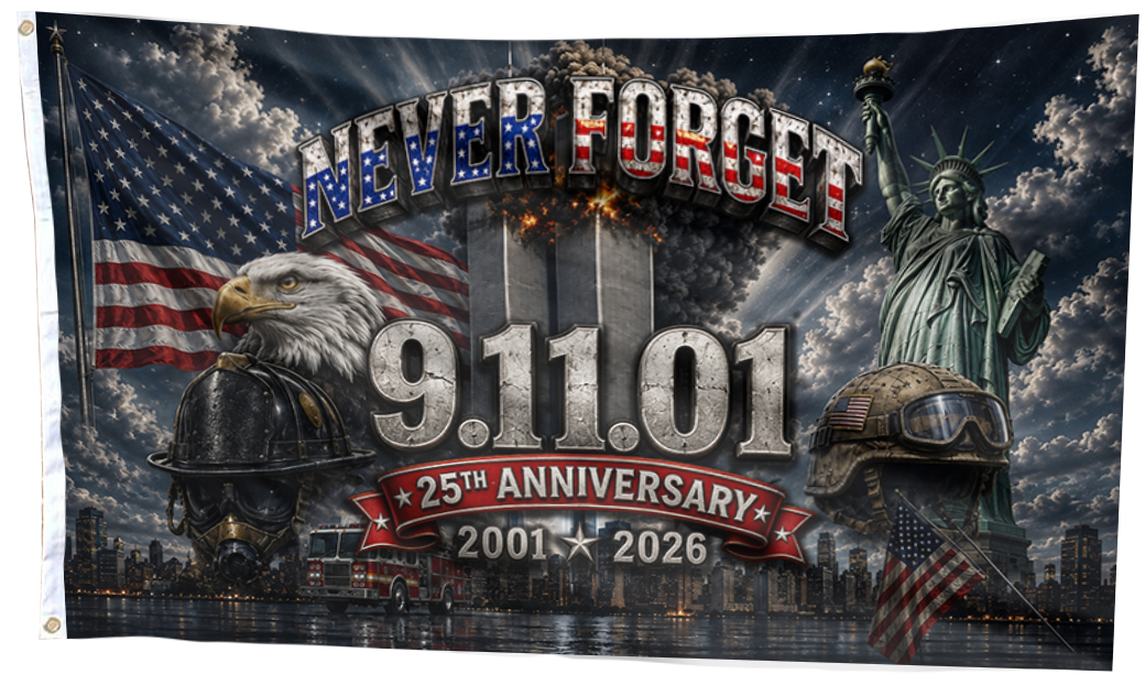 Never Forget Eagle and Statue Flag