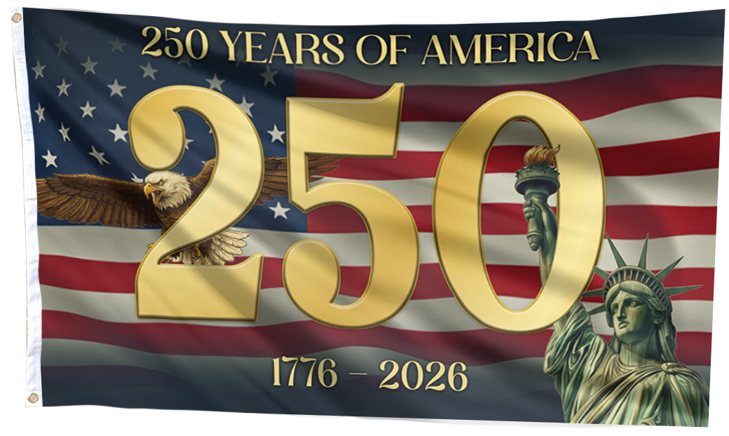 250 Years of America Statue Gold Flag