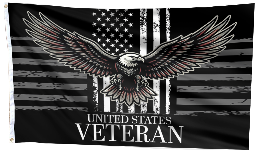 Veteran Eagle Black & White Flag