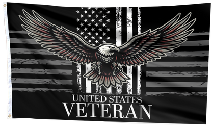 Veteran Eagle Black & White Flag