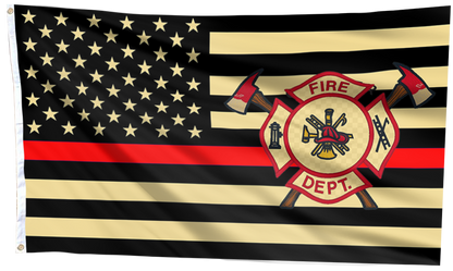 American Fire Fighter with Thin Red Line Flag