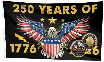 Patriotic 250th Anniversary U.S. Flag (1776–2026) + Veteran Coin - Bundle