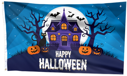 Happy Halloween Haunted House Flag