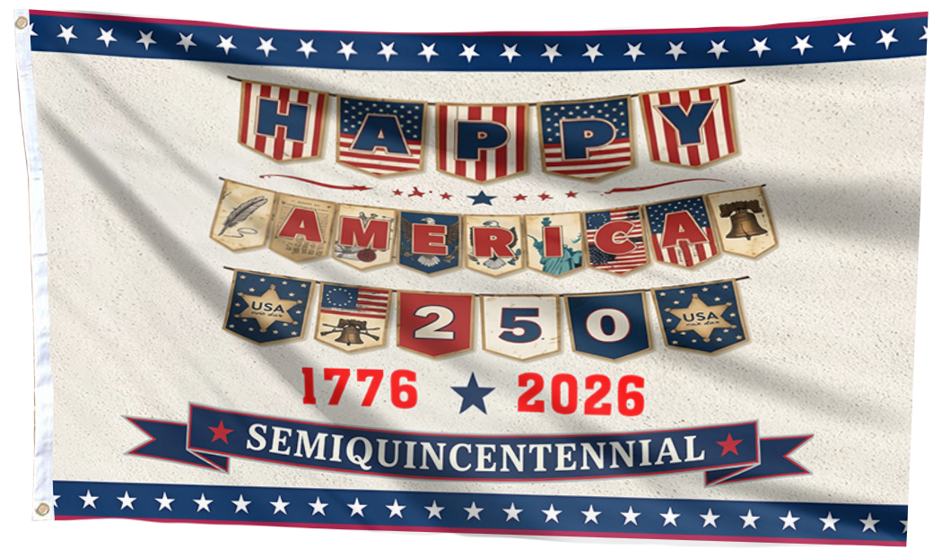 Happy America 250 Semiquincentennial Flag