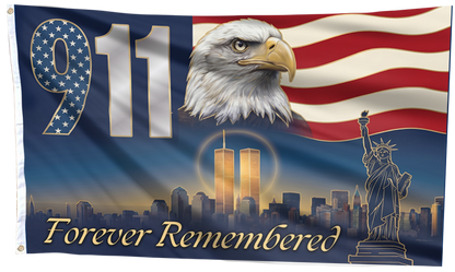 911 Forever Remembered Statue Flag