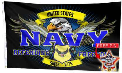 Navy Defending Freedom Since 1775 Flag With FREE US Navy Veteran Pin
