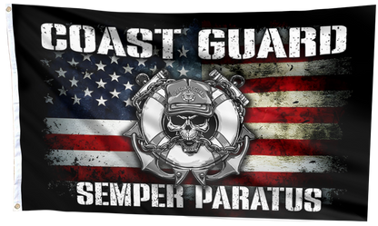 Coast Guard Semper Paratus Skull American Flag