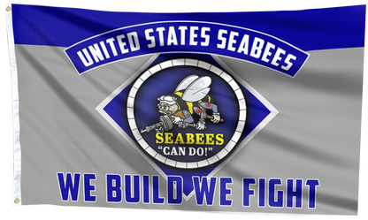USA Seabees We Build We Fight Blue Flag