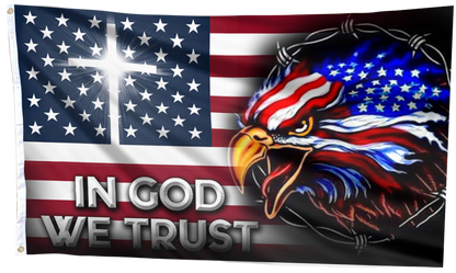 Eagle Cross In God We Trust Flag