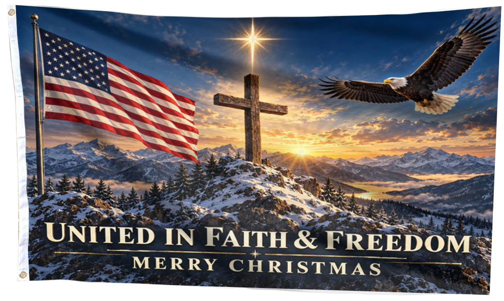 United in Faith & Freedom - Merry Christmas Flag