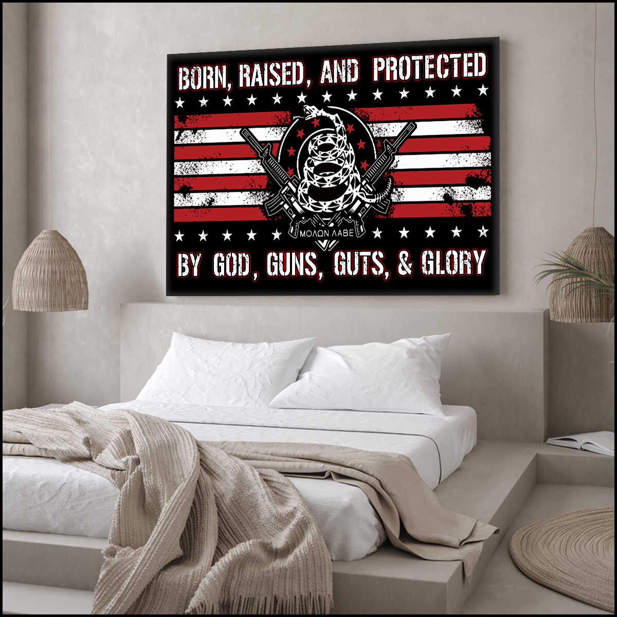 Born Raised and Protected Deluxe Landscape Canvas 1.5in Frame