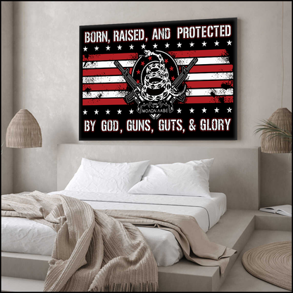 Born Raised and Protected Deluxe Landscape Canvas 1.5in Frame