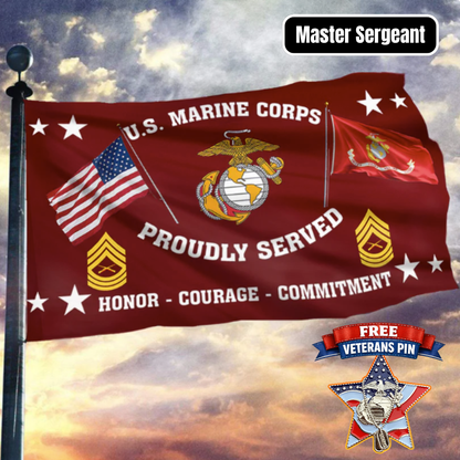 United States Marine Corps - Master Sergeant Flag + Veteran Pin