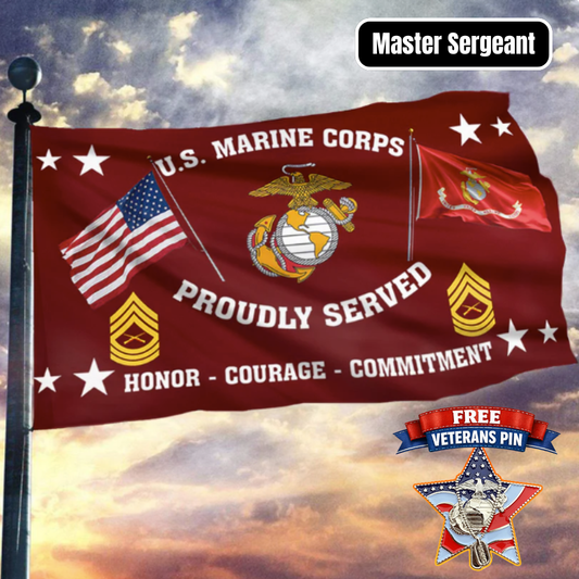 United States Marine Corps - Master Sergeant Flag + Veteran Pin