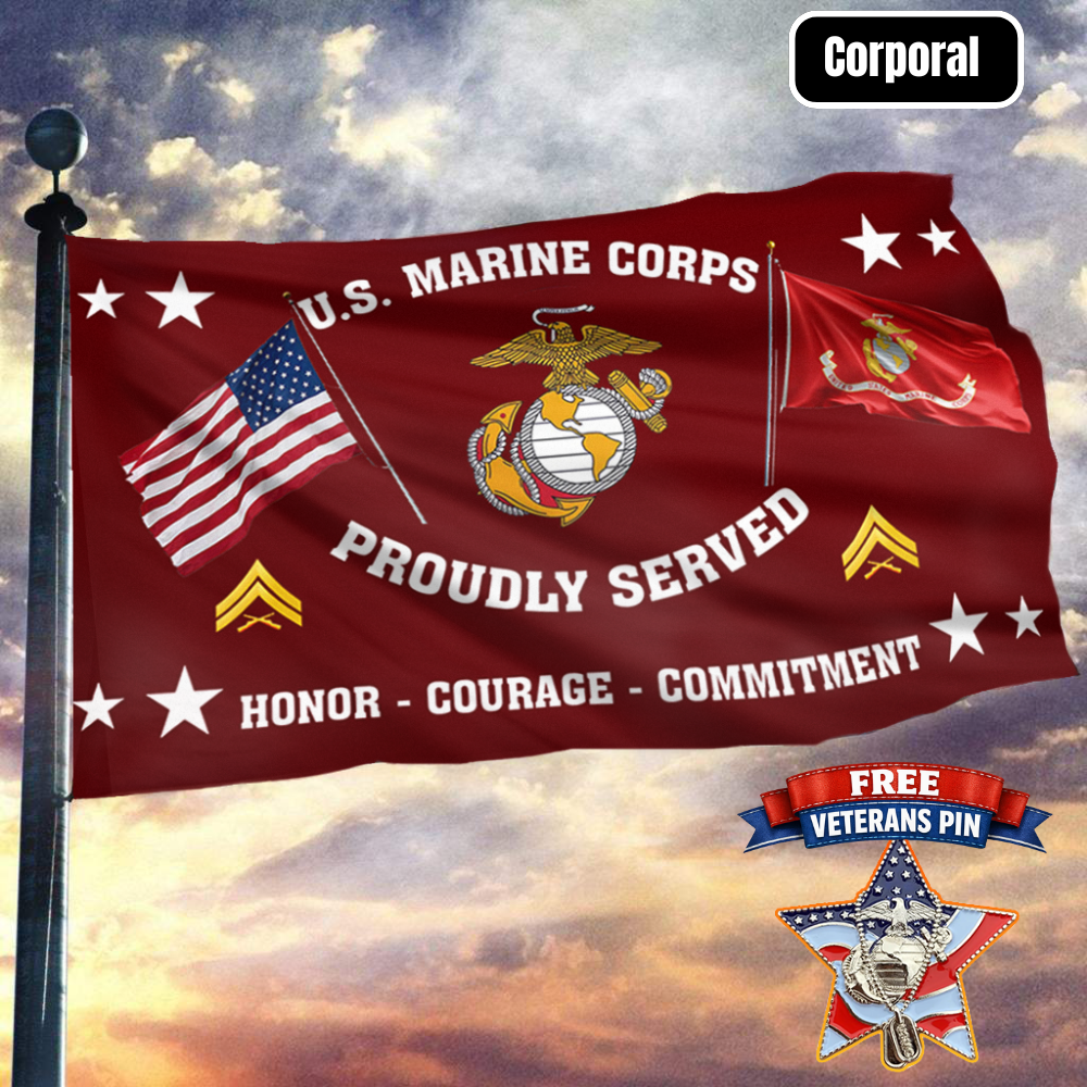 United States Marine Corps - Corporal Flag  + Veteran Pin