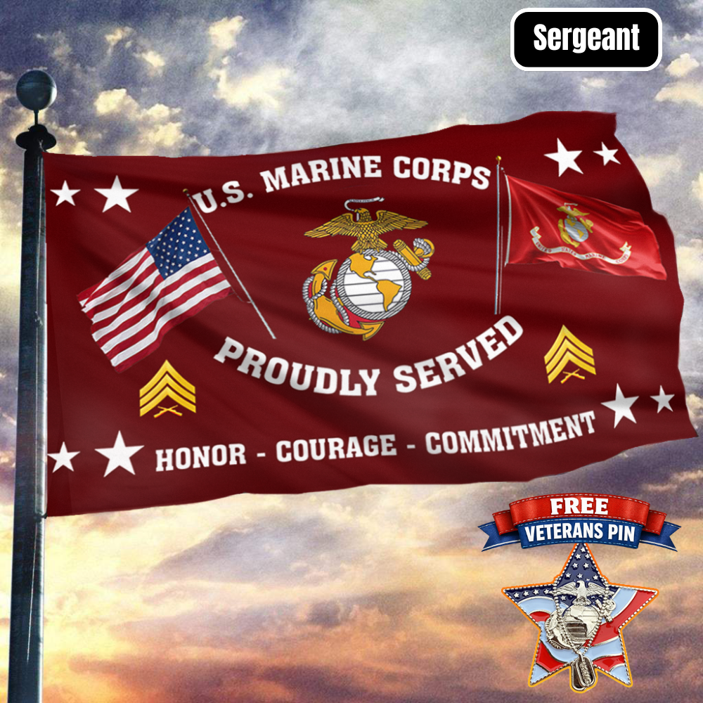 United States Marine Corps - Sergeant Flag + Veteran Pin